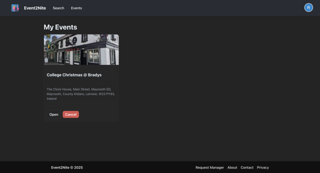 Event2Nite My Events Page