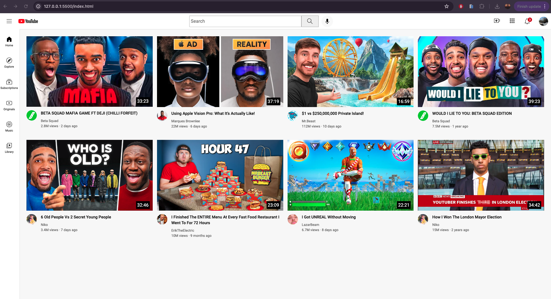 YouTube Homepage Remake